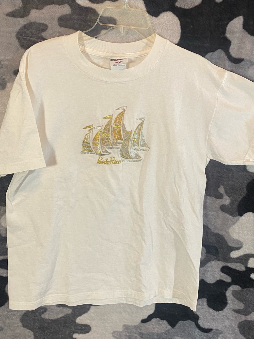 Jerzees White Kids Sailboat Graphic Tee with Gold & Silver Accents